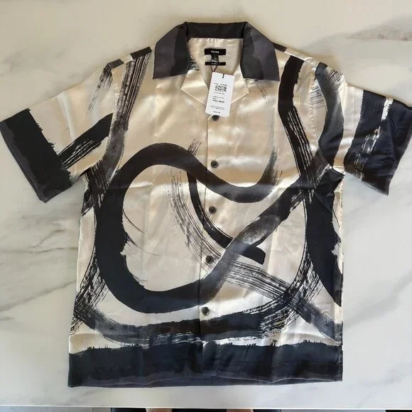 New men's Small Reiss Zephr-SS shirt in charcoal grey and off white - Picture 1 of 5